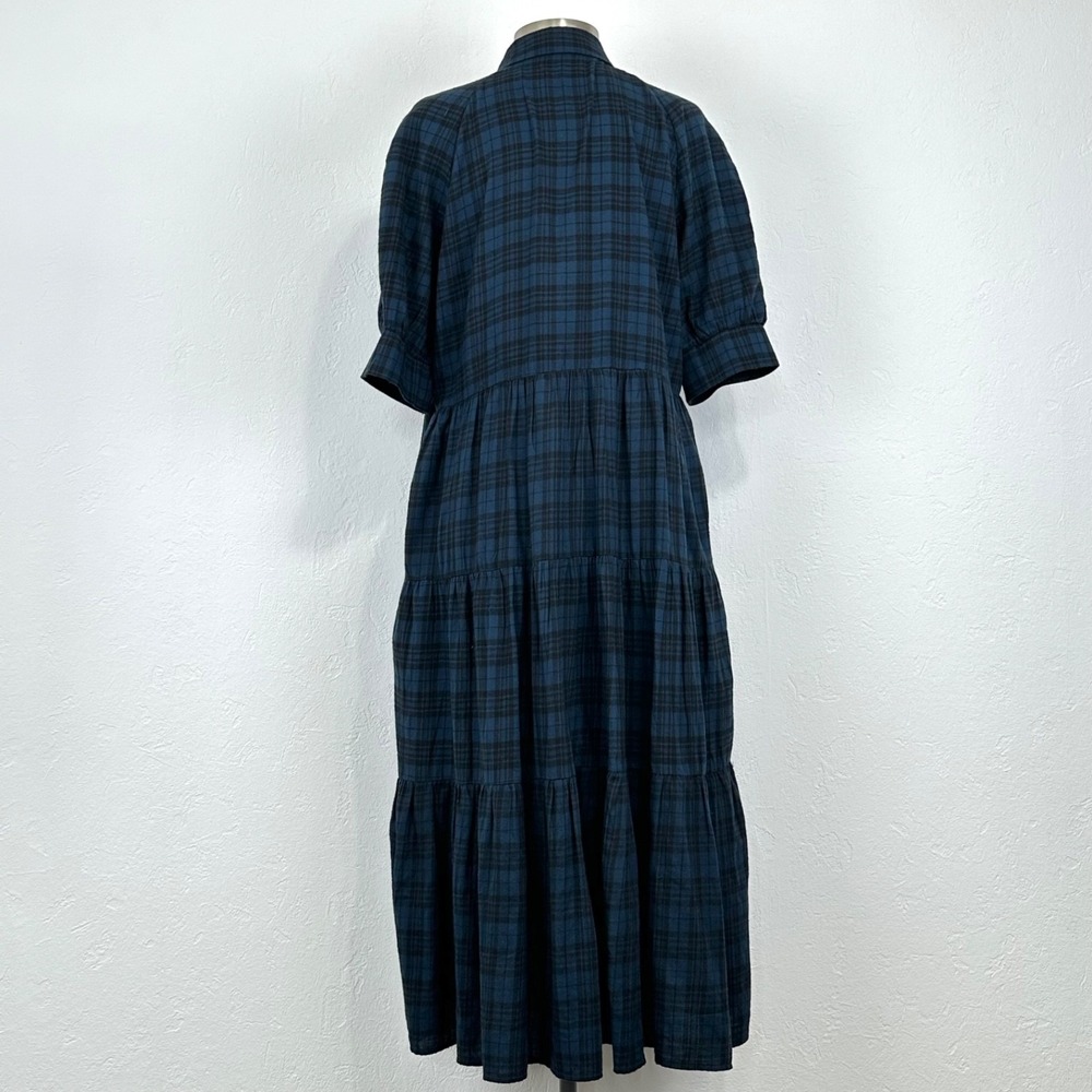 Natural Life Cottage Rustic Midi Dress Large Tiered Cotton Flannel Plaid Pockets - Picture 6 of 8